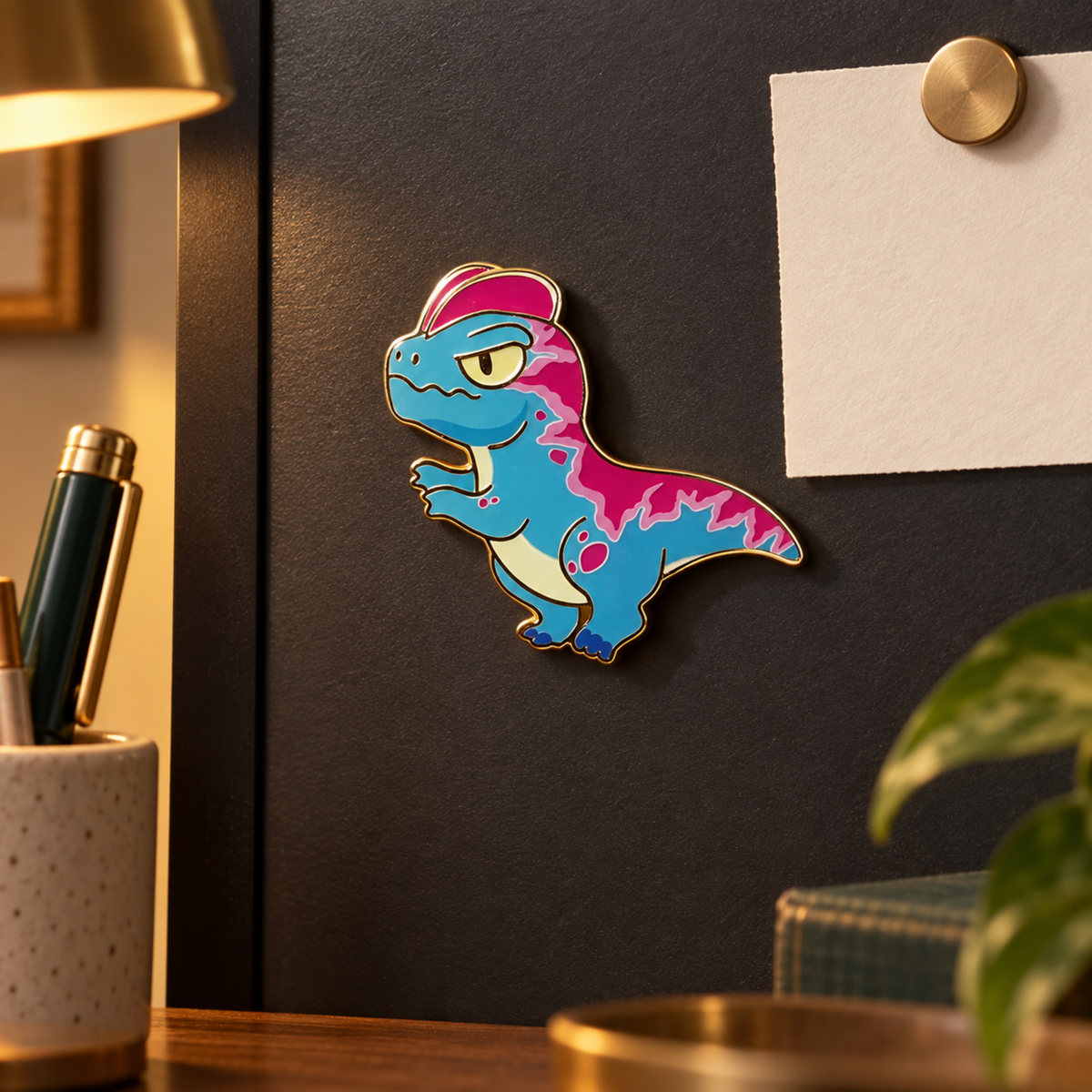 Metal Badge / Fridge Magnet — Dilophosaurus