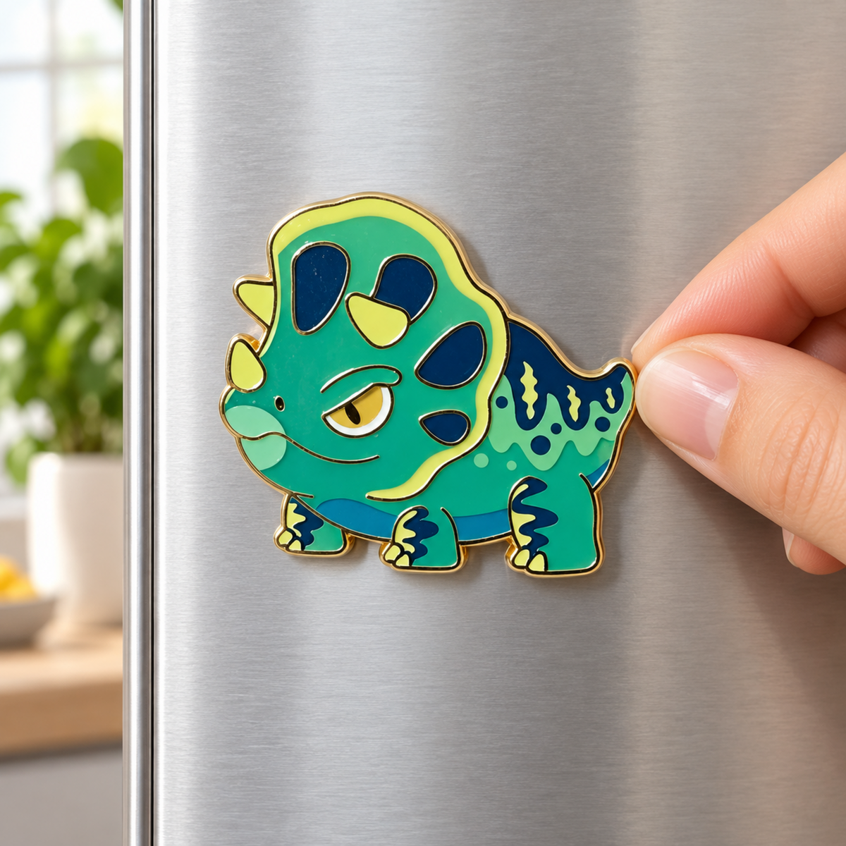Metal Badge / Fridge Magnet — Triceratops