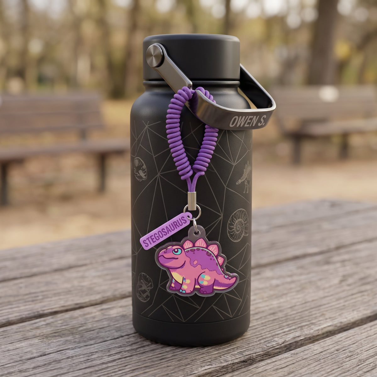 Dinosaur Acrylic Keychain — Stegosaurus detail