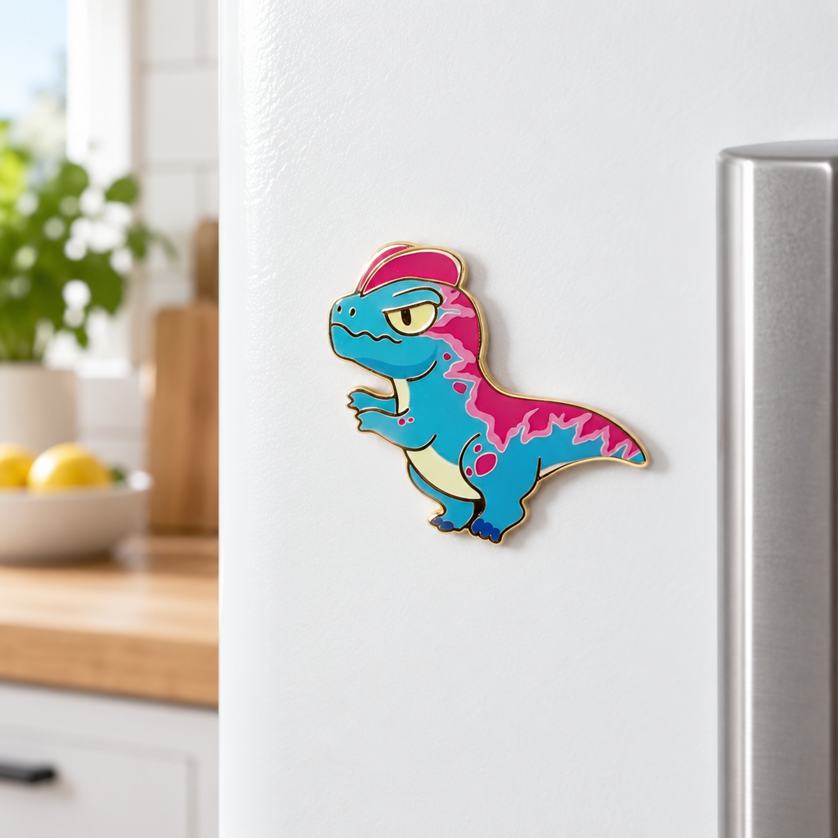 Metal Badge / Fridge Magnet — Dilophosaurus