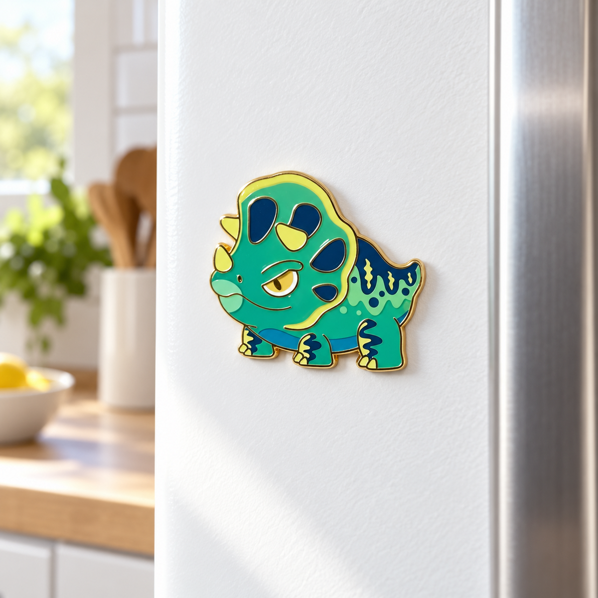 Metal Badge / Fridge Magnet — Triceratops