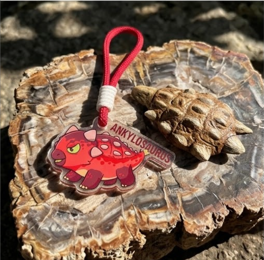 Dinosaur Acrylic Keychain — Ankylosaurus detail