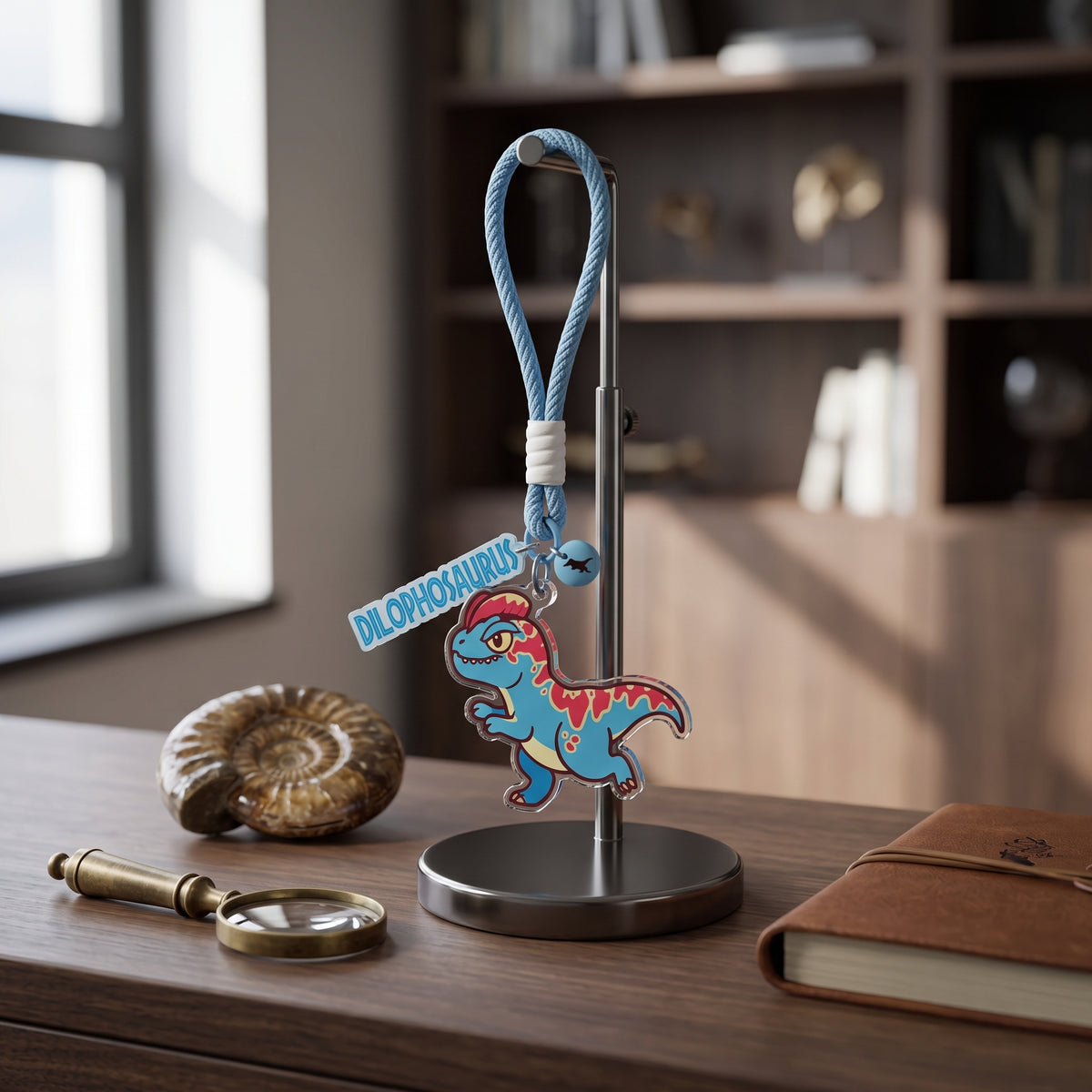 Dinosaur Acrylic Keychain — Dilophosaurus detail