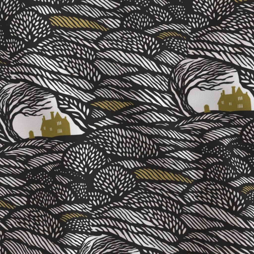 Fabric in Wuthering Heights Emily Bronte Windswept Moors Linocut The British Library spoonflower